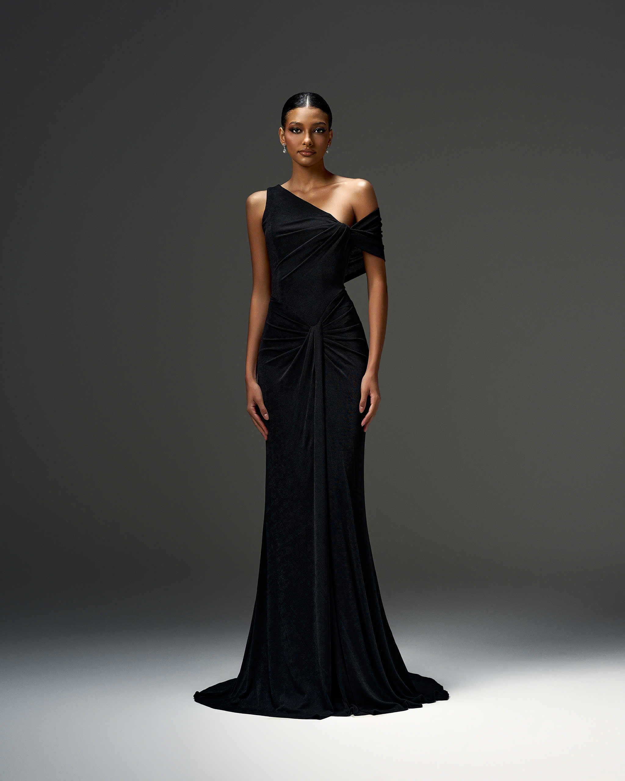 Crystal Satin Draped Gown