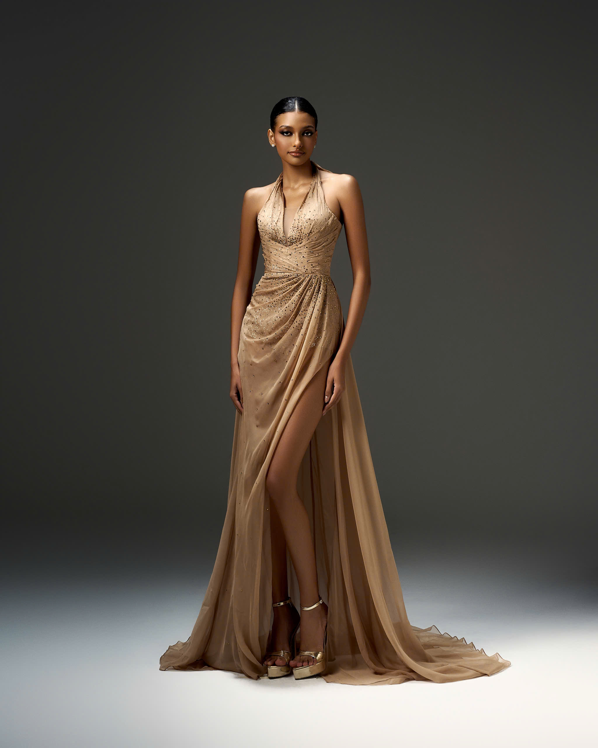 Crystal Corset Chiffon Gown