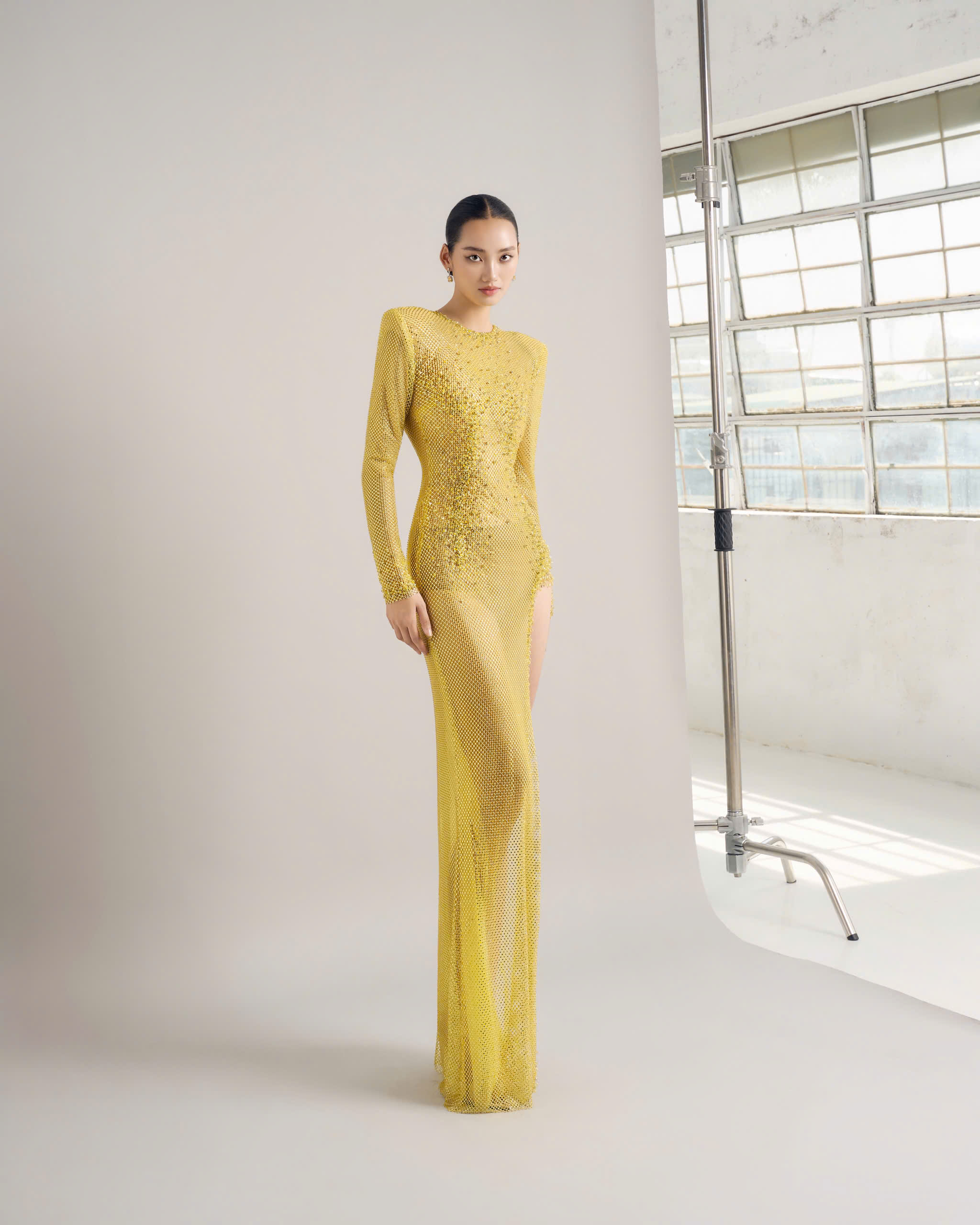 Crystal Mesh Cape Gown