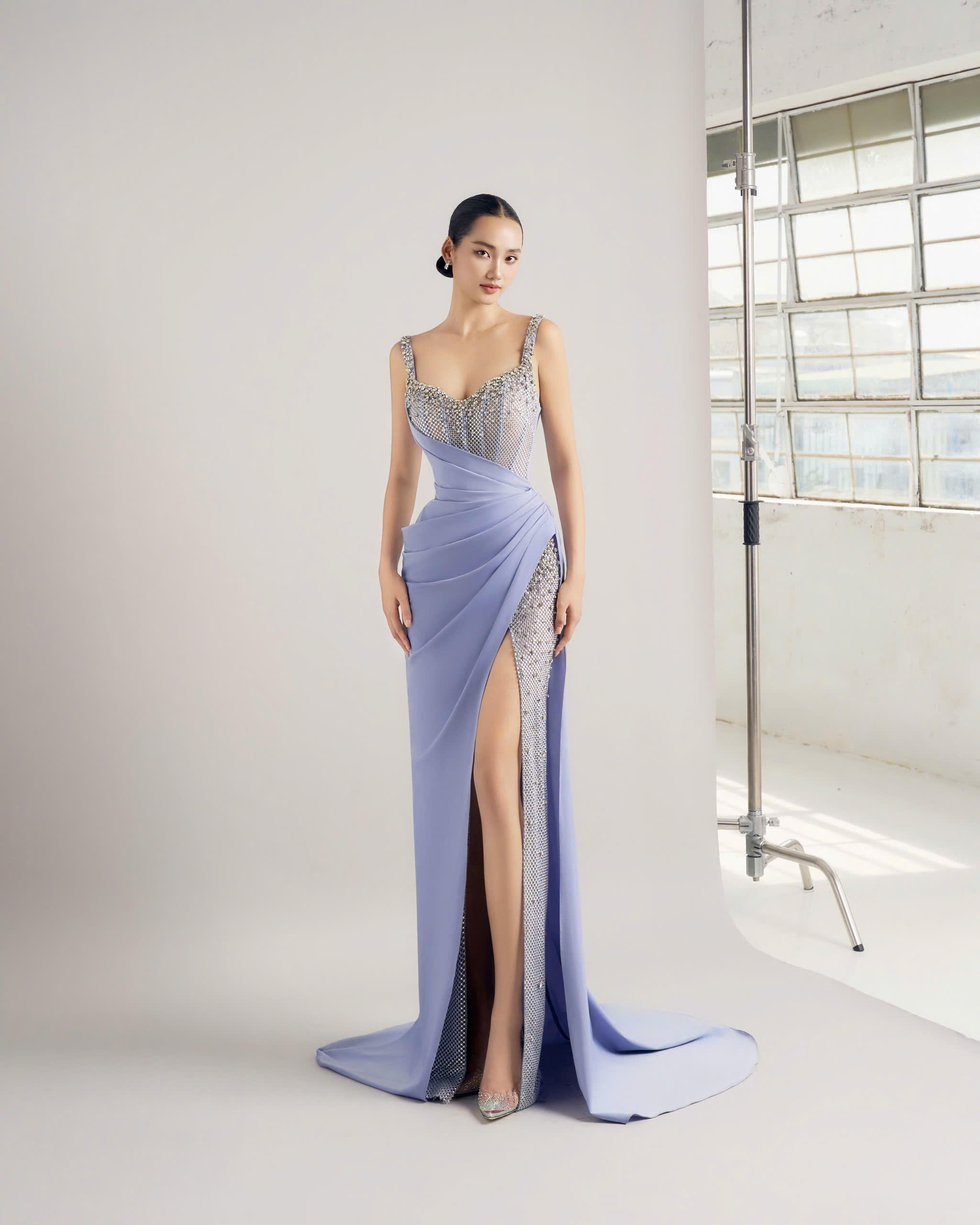 Crystal Plunge Halter Gown