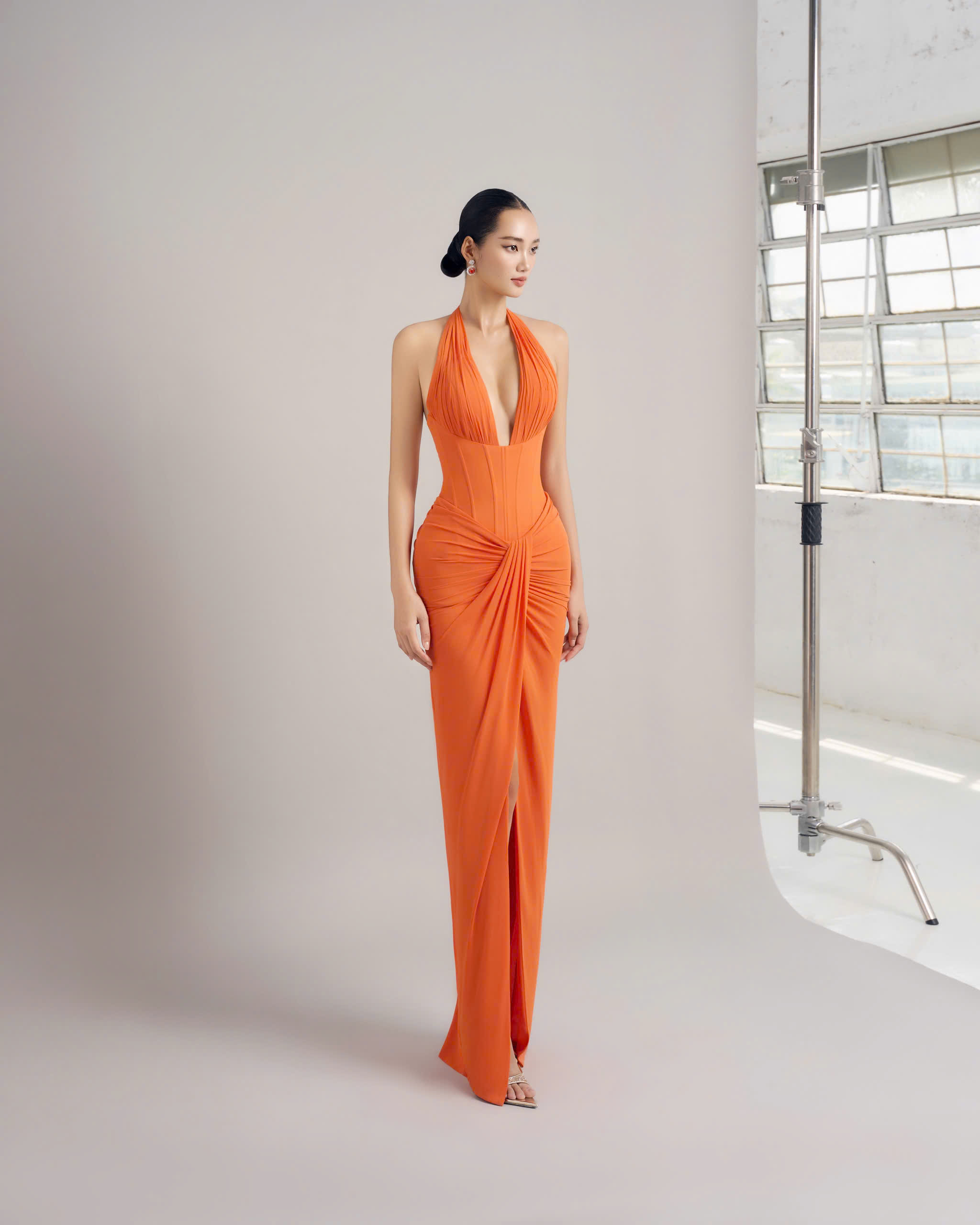 Ruched Asymmetric Gown