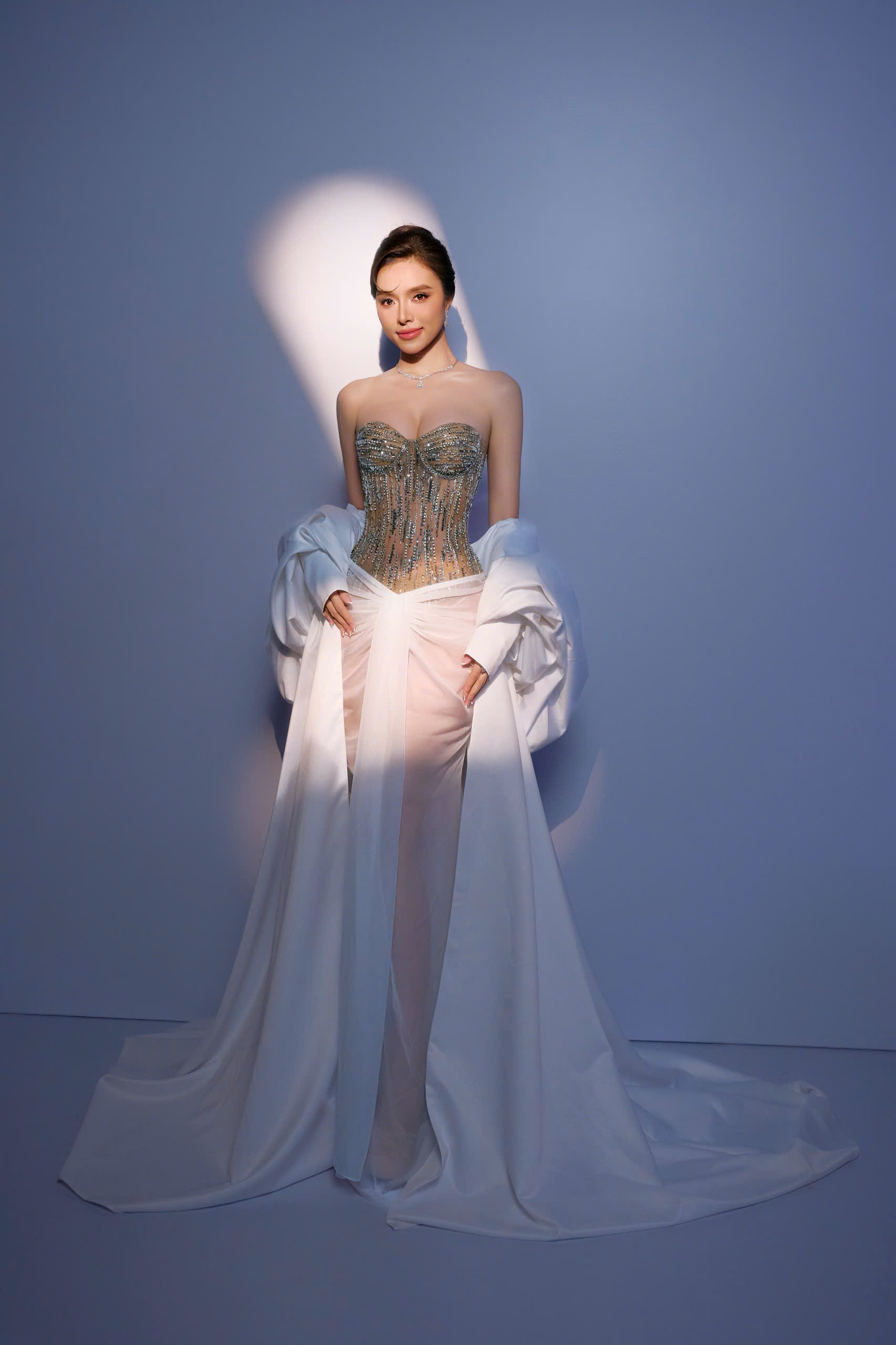 Sheer Crystal Column Gown